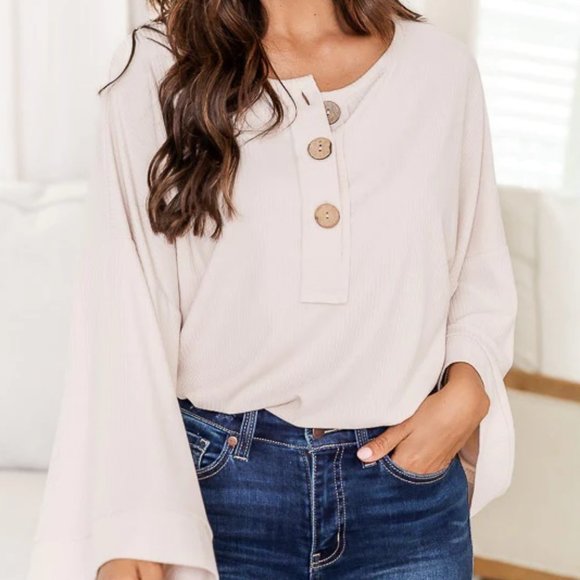 Pink Lily Tops - Beige Ribbed Bodysuit